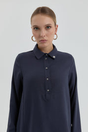 Shirt Collar Tunic - Navy Blue