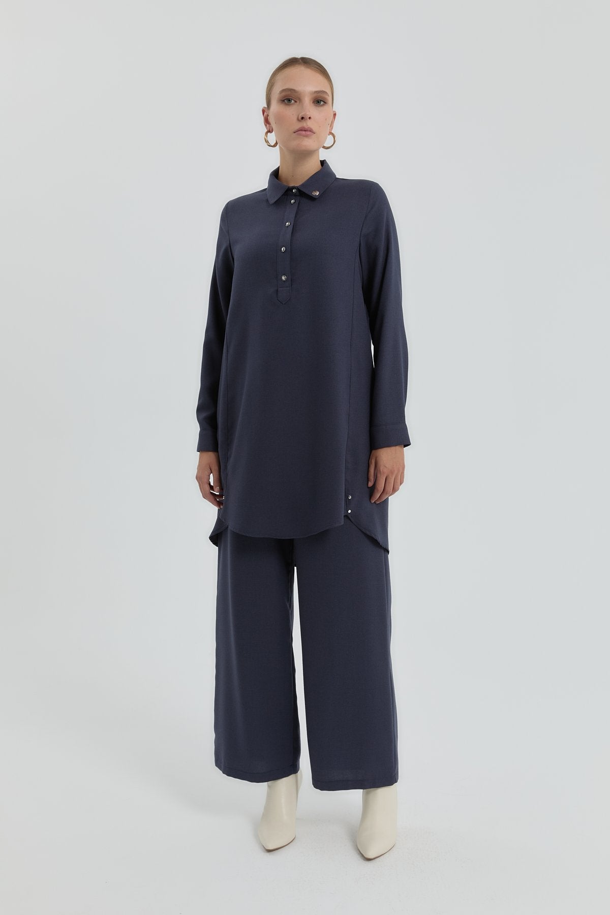 Shirt Collar Tunic - Navy Blue