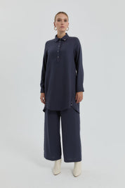 Shirt Collar Tunic - Navy Blue