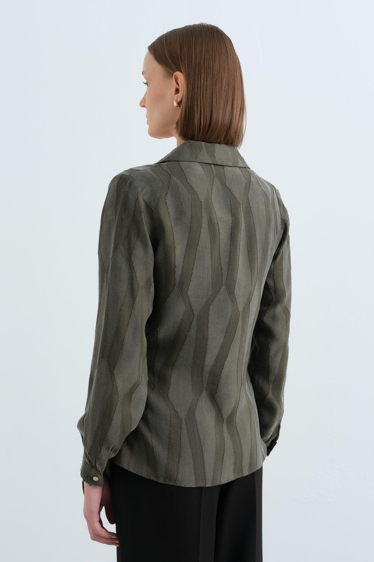 Shirt Collar Wrap Cupra Blouse - Khaki