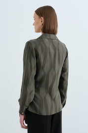 Shirt Collar Wrap Cupra Blouse - Khaki
