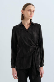 Collared Wrap Cupra Blouse - Black