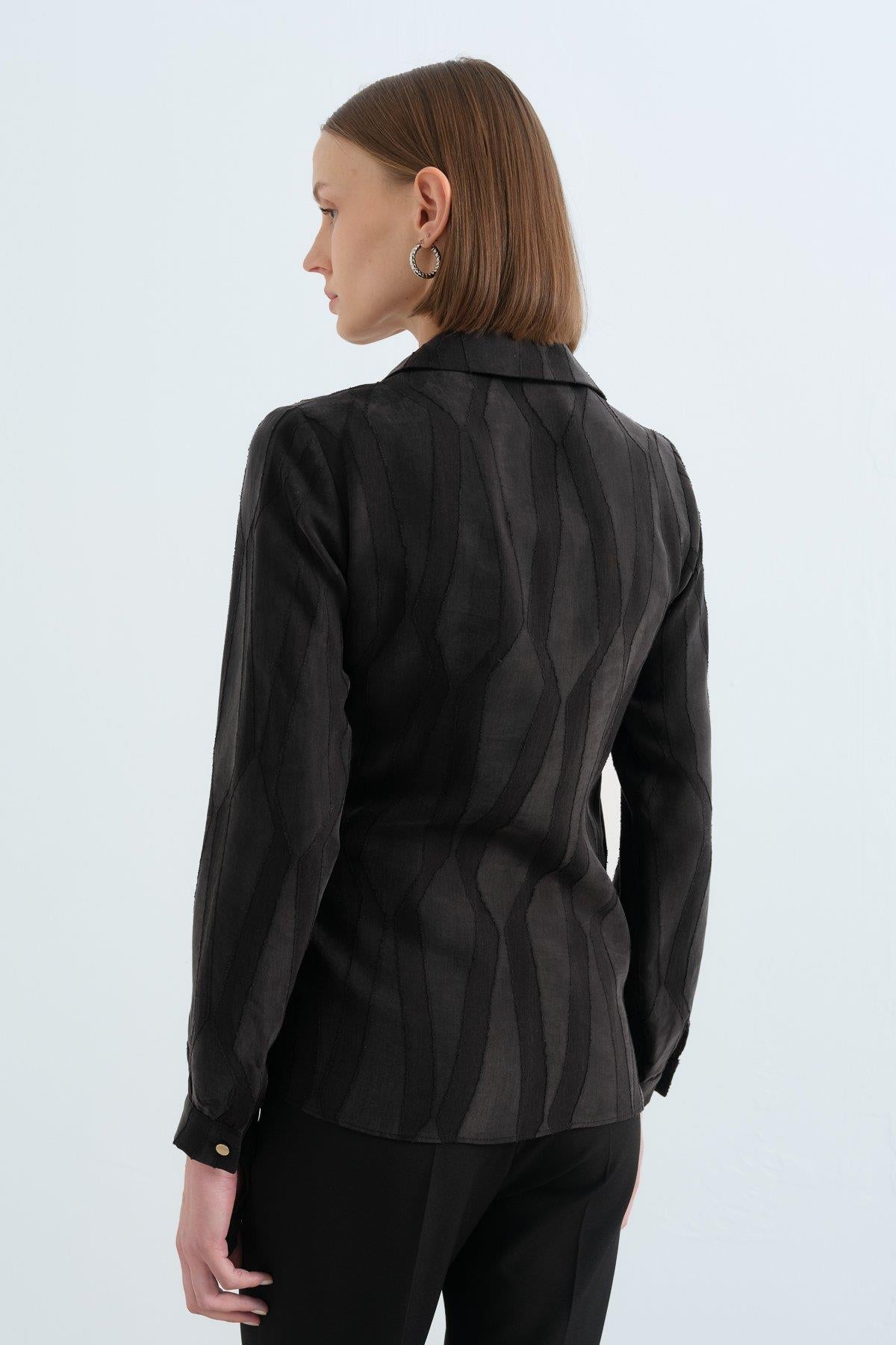 Collared Wrap Cupra Blouse - Black