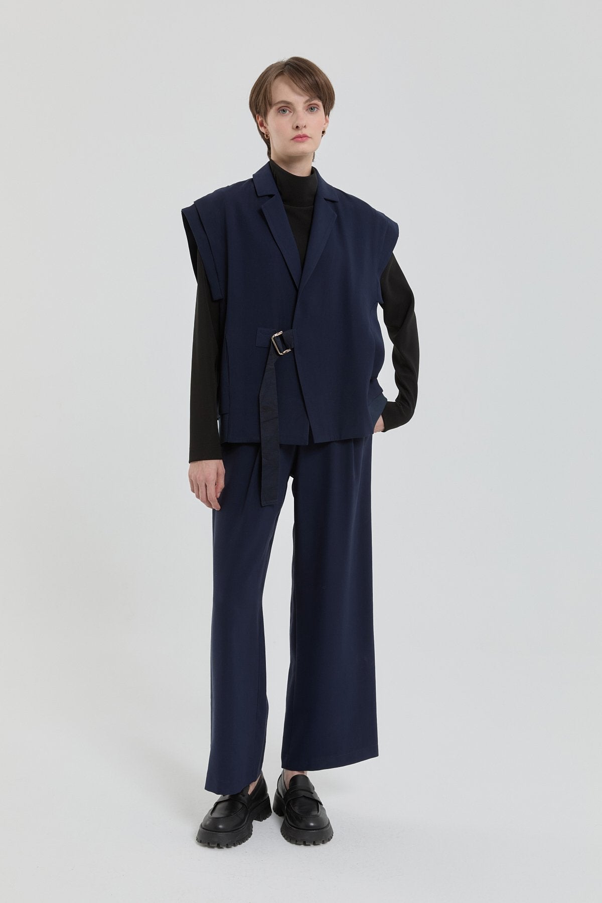Grosgrain Detail Modal Vest - Navy Blue