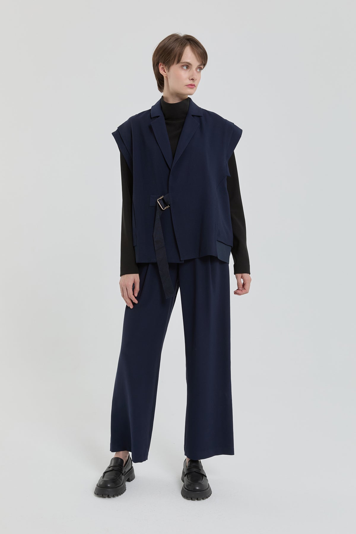 Grosgrain Detail Modal Vest - Navy Blue
