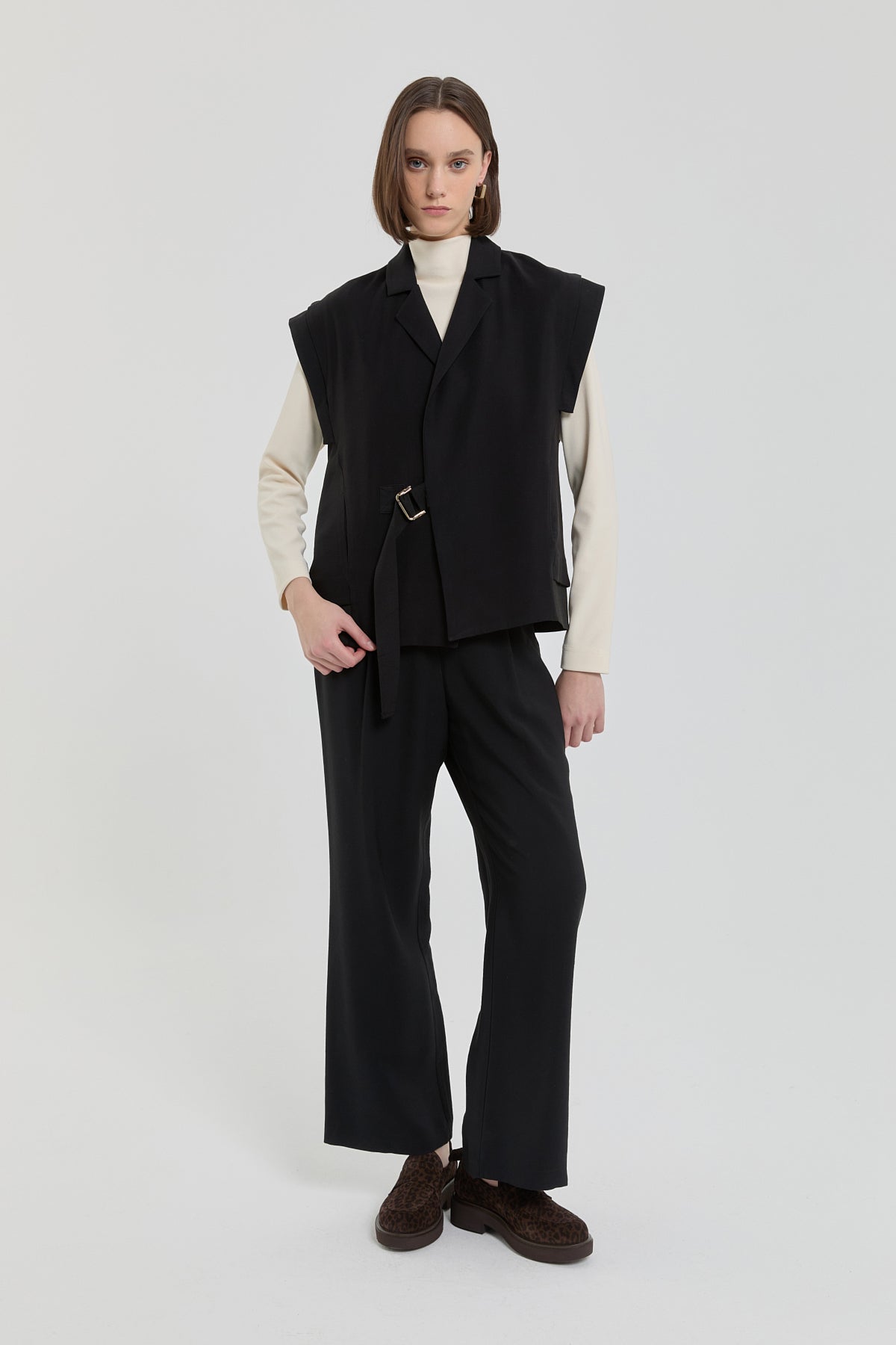 Modal Vest with Grosgrain Details - Black