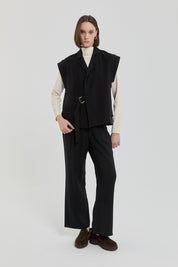 Modal Vest with Grosgrain Details - Black
