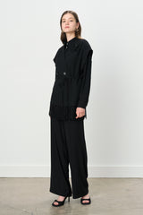Rose Detailed Vest and Pants Set - Black