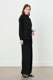 Rose Detailed Vest and Pants Set - Black