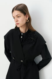 Rose Detailed Vest and Pants Set - Black