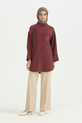 Güpür Detaylı Lyocell Tunik - Bordo