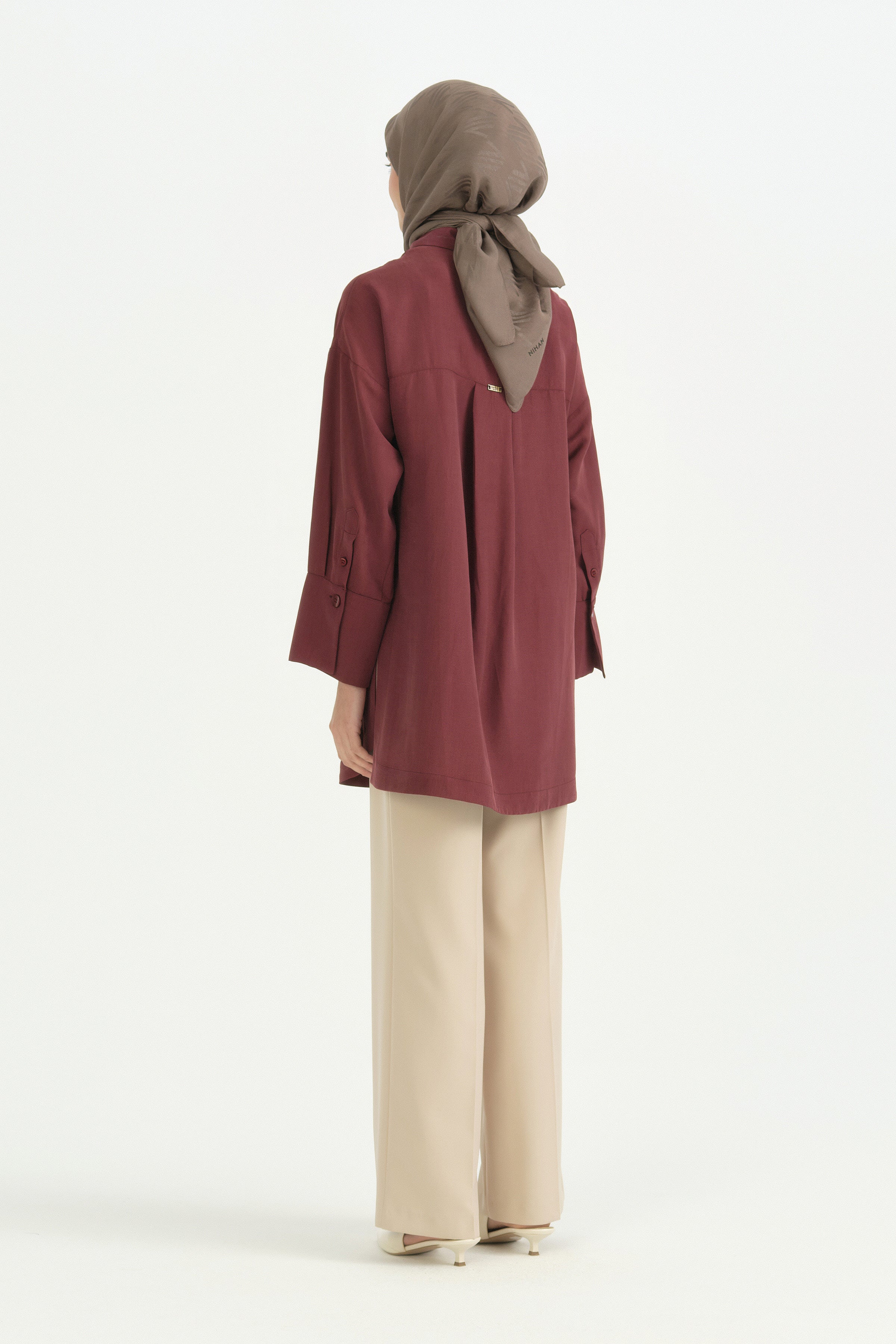Güpür Detaylı Lyocell Tunik - Bordo