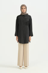 Güpür Detaylı Lyocell Tunik - Siyah