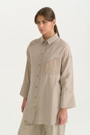 Guipure Detail Lyocell Tunic - Stone