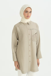 Güpür Detaylı Lyocell Tunik - Taş
