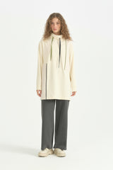 Hafızalı Kumaş Mixli Oversize Spor Sweat - Ekru