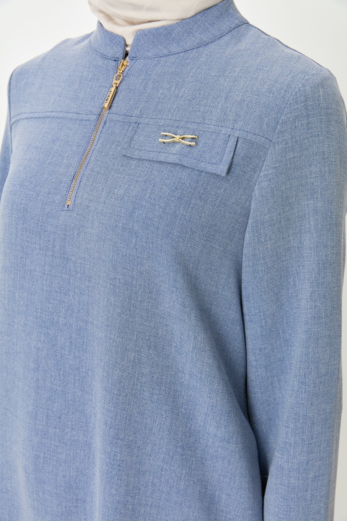 Mandarin Collar Tunic with Accessories - Indigo