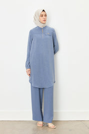 Mandarin Collar Tunic with Accessories - Indigo