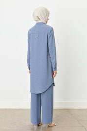 Mandarin Collar Tunic with Accessories - Indigo