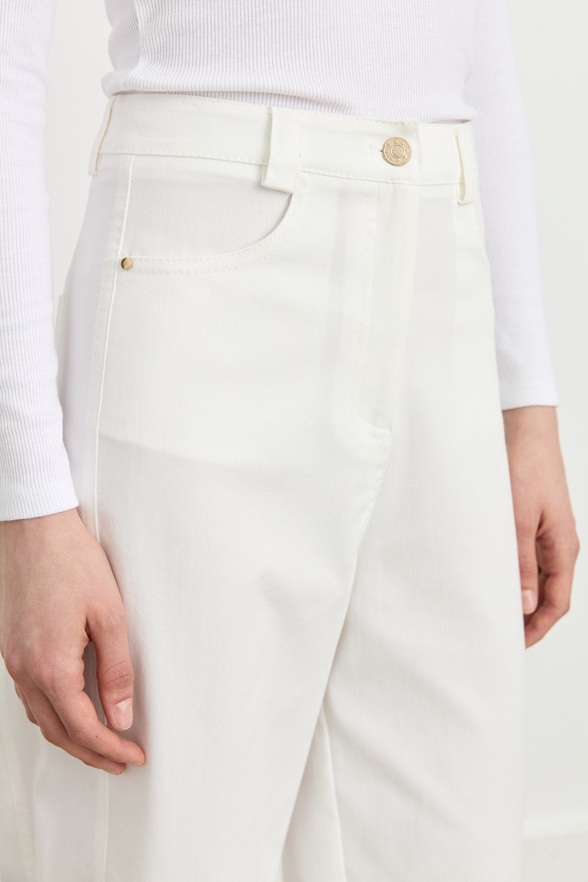 Havuç Kanvas Denim Pantolon - Ekru