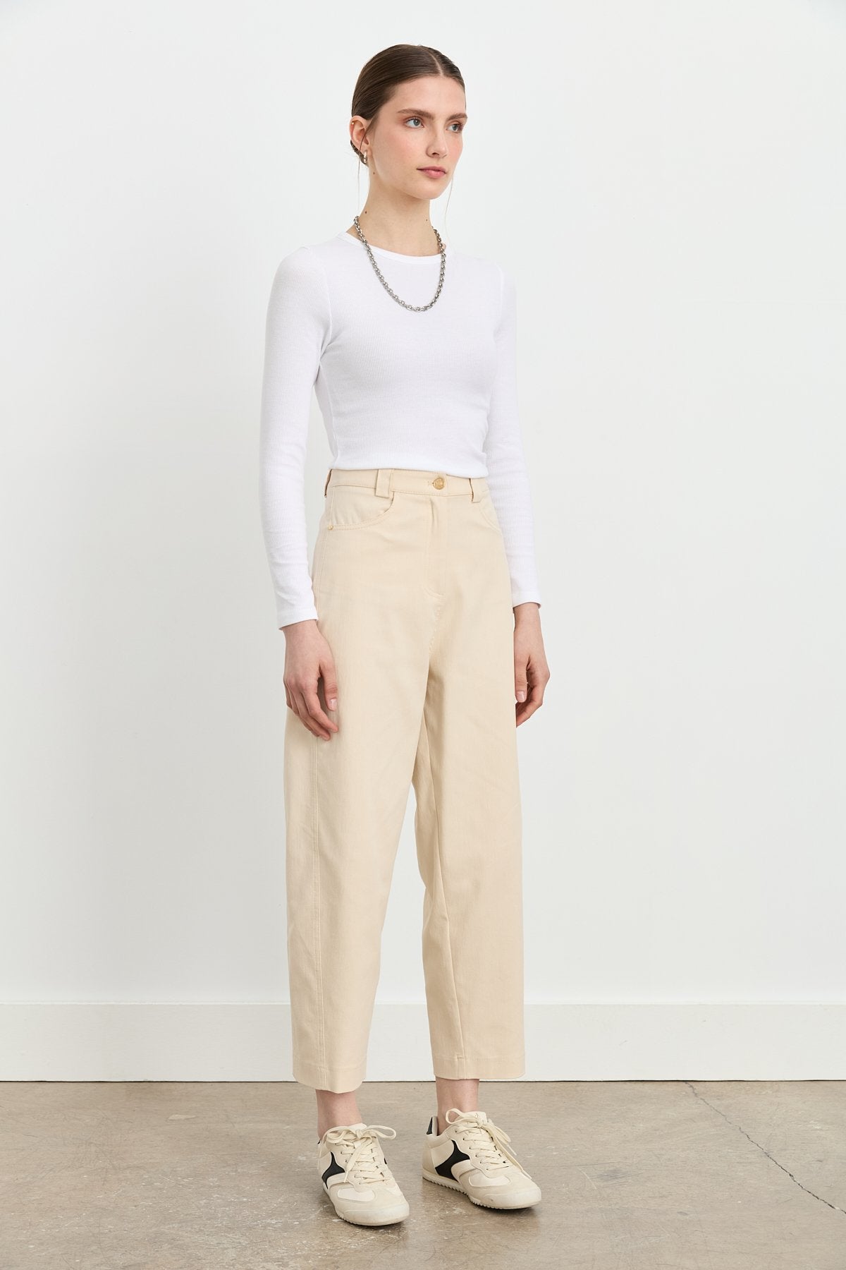 Havuç Kanvas Denim Pantolon - Krem