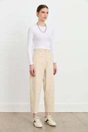 Havuç Kanvas Denim Pantolon - Krem