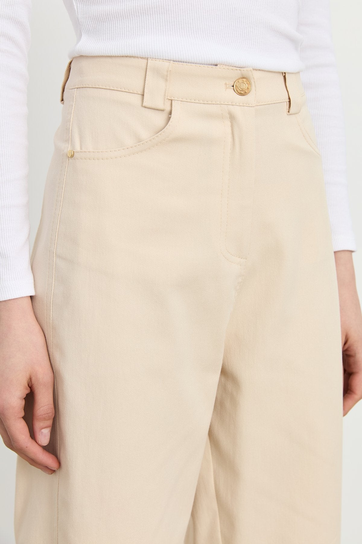 Havuç Kanvas Denim Pantolon - Krem