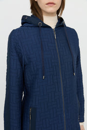 Fine Quilted Hooded Jacket with Accessory Details - Navy Blue