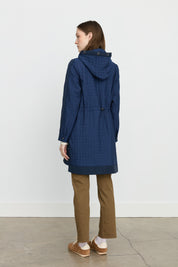 Fine Quilted Hooded Jacket with Accessory Details - Navy Blue