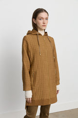 Fine Quilted Hooded Jacket with Accessory Details - Olive