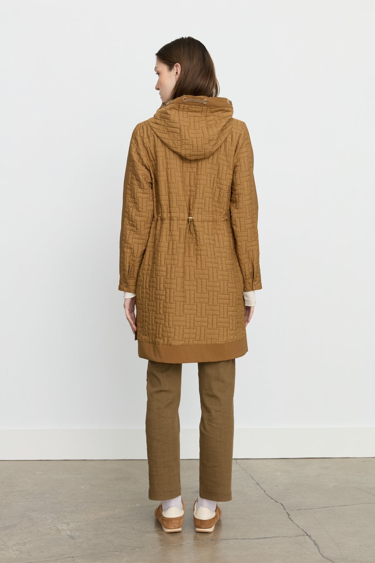 Fine Quilted Hooded Jacket with Accessory Details - Olive