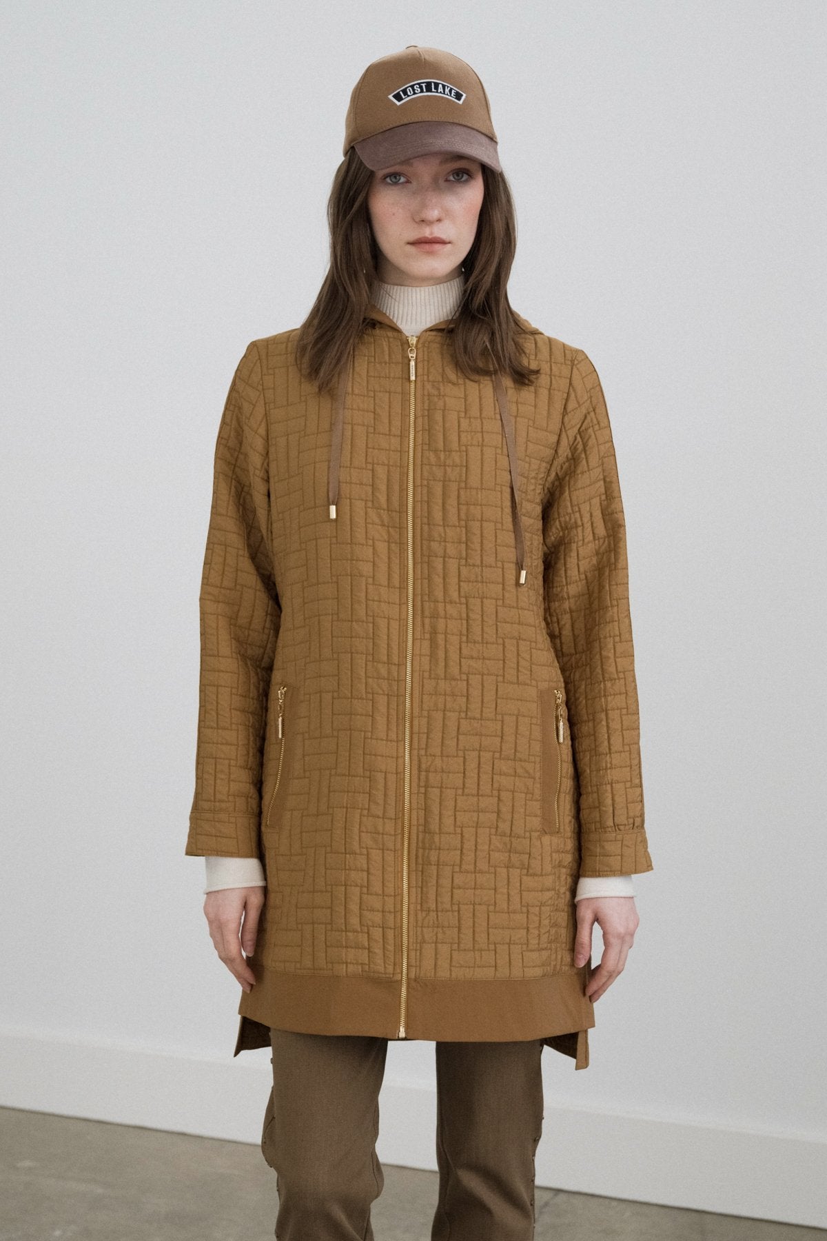 Fine Quilted Hooded Jacket with Accessory Details - Olive