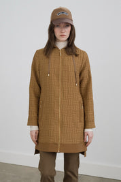 Fine Quilted Hooded Jacket with Accessory Details - Olive