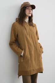 Fine Quilted Hooded Jacket with Accessory Details - Olive