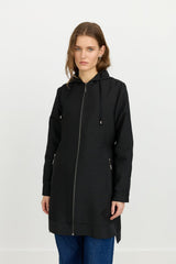 Thin Quilted Hooded Jacket with Accessory Details - Black