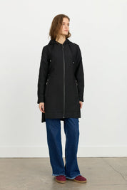 Thin Quilted Hooded Jacket with Accessory Details - Black