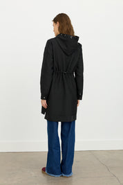 Thin Quilted Hooded Jacket with Accessory Details - Black