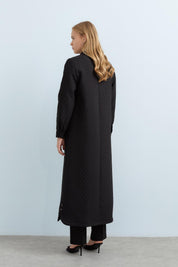 Thin Quilted Trench Coat with Lace Detail - Black