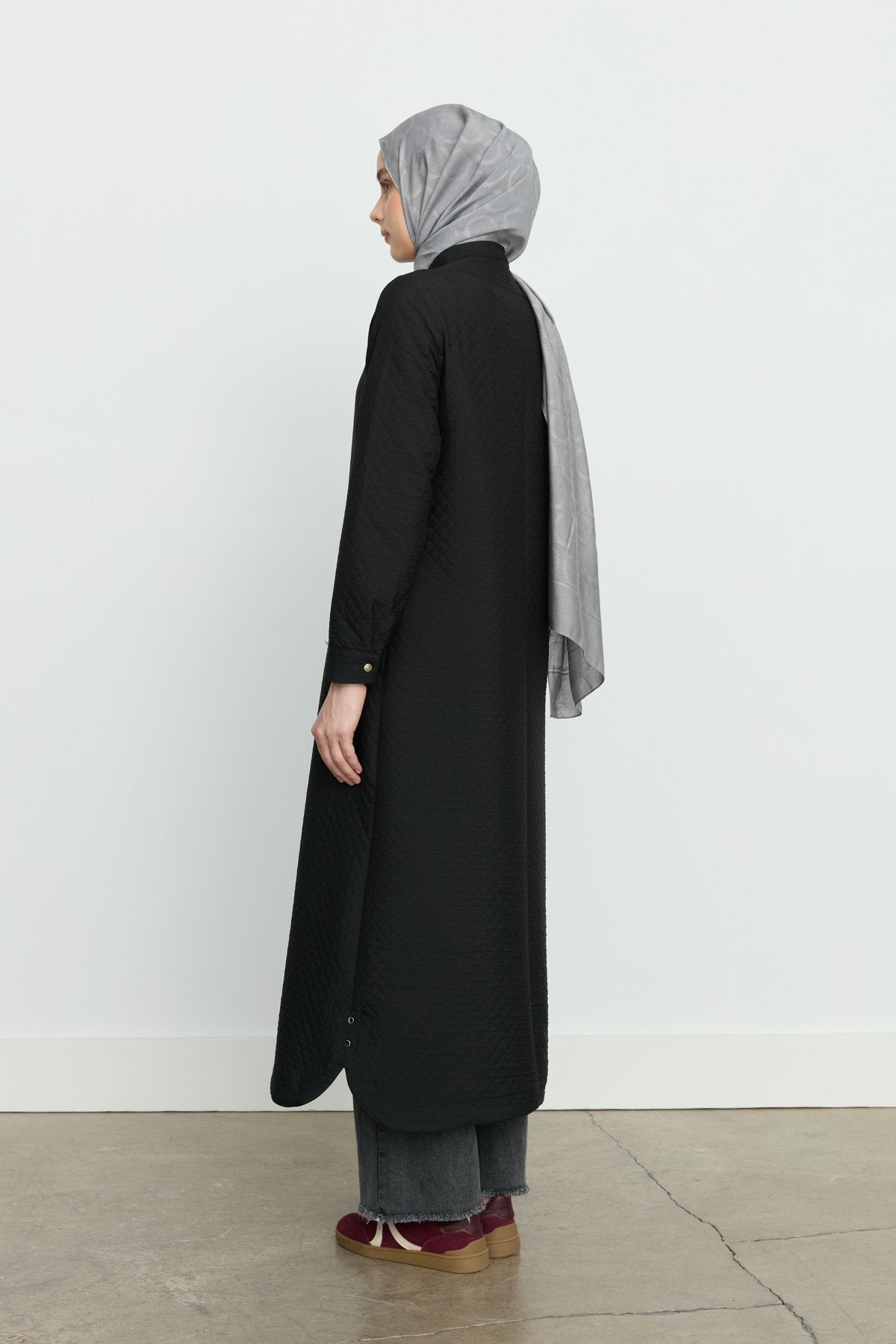 İnce Kapitone Bağcık Detaylı Pardesü - Siyah