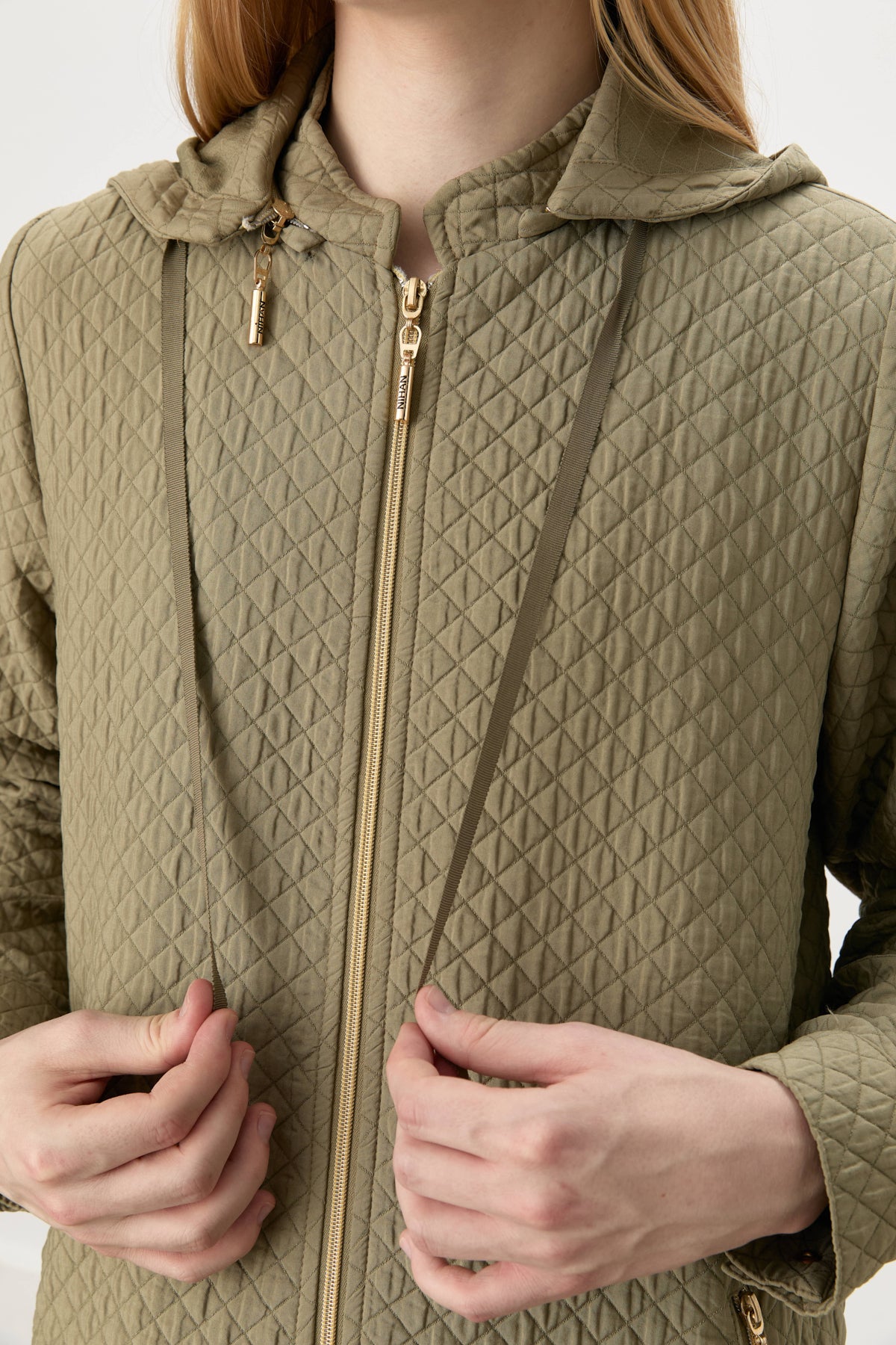 Thin Quilted Gathered Waist Coat - Thyme