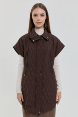 Thin Quilted Vest with Gathered Waist - Coffee