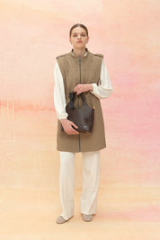 Thin Quilted Vest with Drawstring Waist - Thyme
