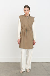 Thin Quilted Vest with Drawstring Waist - Thyme