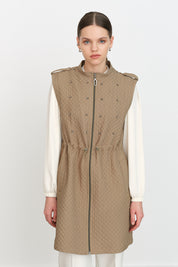 Thin Quilted Vest with Drawstring Waist - Thyme