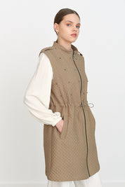 Thin Quilted Vest with Drawstring Waist - Thyme