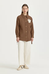 Thin Quilted Brooch Jacket - Light Brown