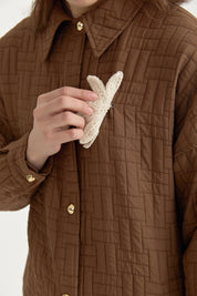 Thin Quilted Brooch Jacket - Light Brown
