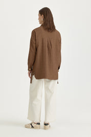 Thin Quilted Brooch Jacket - Light Brown
