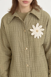 Thin Quilted Brooch Jacket - Thyme