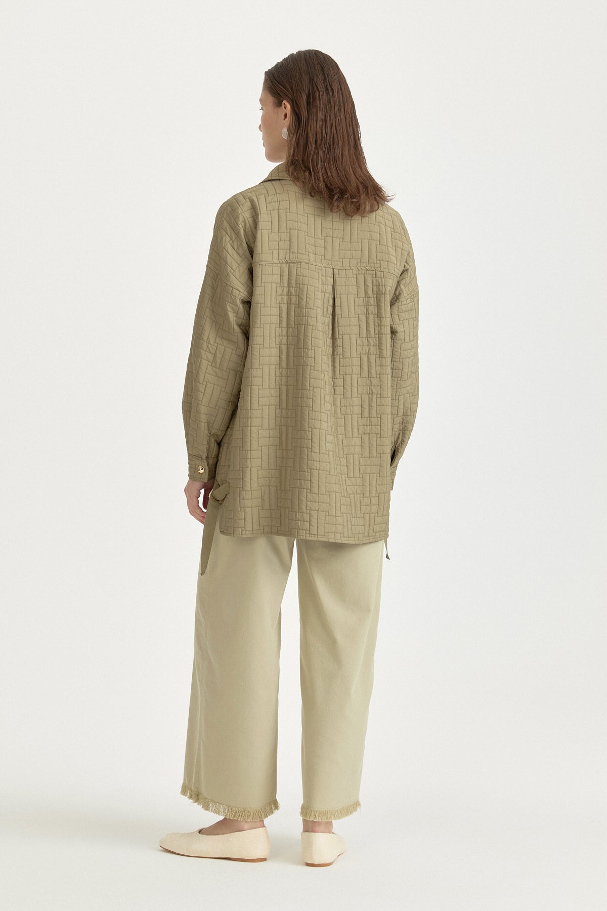 Thin Quilted Brooch Jacket - Thyme